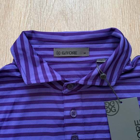 G/FORE G4 Perforated Men's Medium Purple Stripe Golf Polo Shirt NWT Retail $110 - Picture 5 of 8